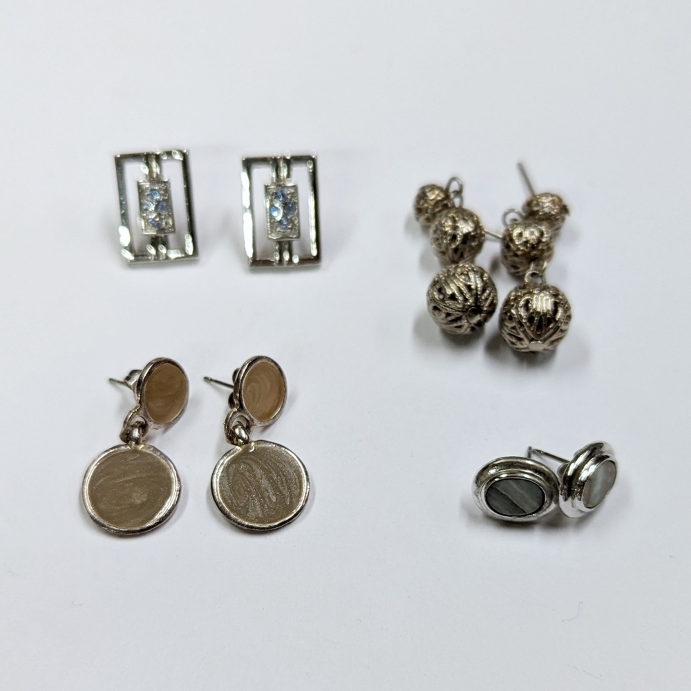 4 Pairs Minimalist Silver Tone Earrings